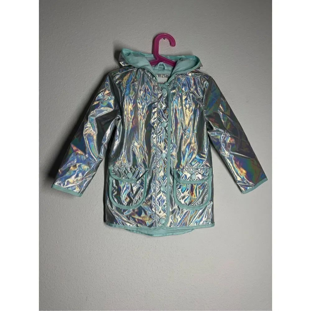 Cat & Jack Girl's Size 4T Button Up Holographic Wind/Water Resistant Jacket